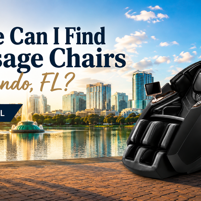 Customer testing a premium Daiwa luxury massage chair at The Modern Back Orlando massage chair showroom.