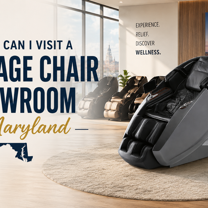 Interior of The Modern Back's Maryland Massage Chair Showroom featuring luxury Daiwa massage chairs in Columbia, MD.
