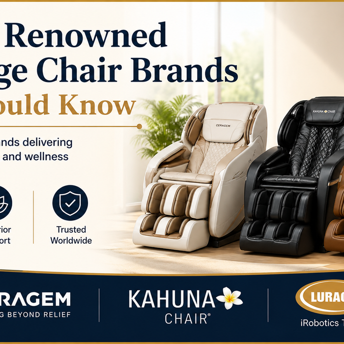 Thumbnail image featuring Ceragem, Kahuna, and Luraco massage chairs for a guide to world-renowned massage chair brands.
