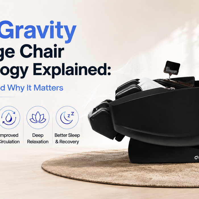 Zero gravity massage chair technology guide featuring a reclining chair and key benefits of zero gravity positioning.