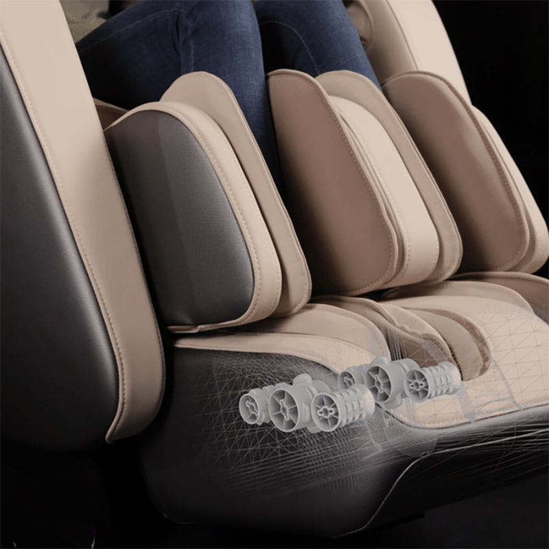 Kyota Joubu M880 4D massage chair footrest with Total Sole Reflexology rollers massaging the soles of the feet.