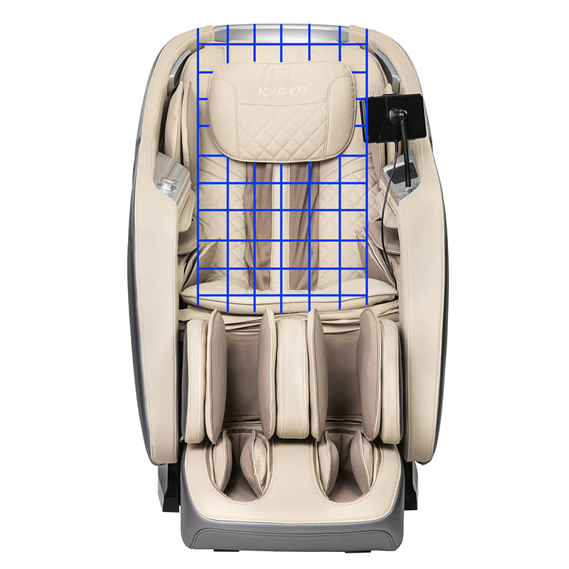 Kyota Joubu M880 4D massage chair using TrueFit body scanning sensors to customize roller position for each user.