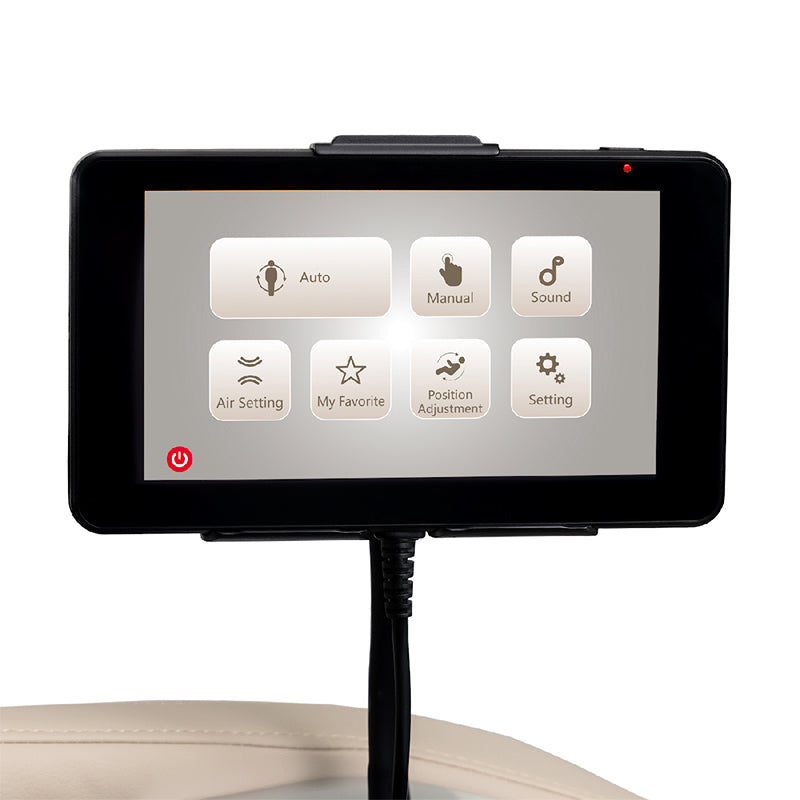 Kyota Joubu M880 4D massage chair display showing 24 auto massage programs for relaxation, recovery, and deep tissue therapy.