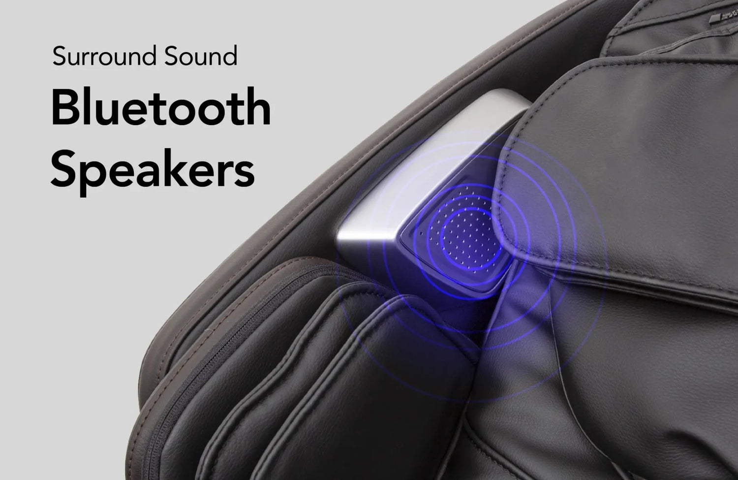 Image showcasing the Bluetooth speakers of the Titan Jupiter Premium LE open box floor model massage chair, highlighting their sleek design and high-quality audio performance, allowing users to easily connect their devices and enjoy music or soothing sounds while experiencing a relaxing massage.