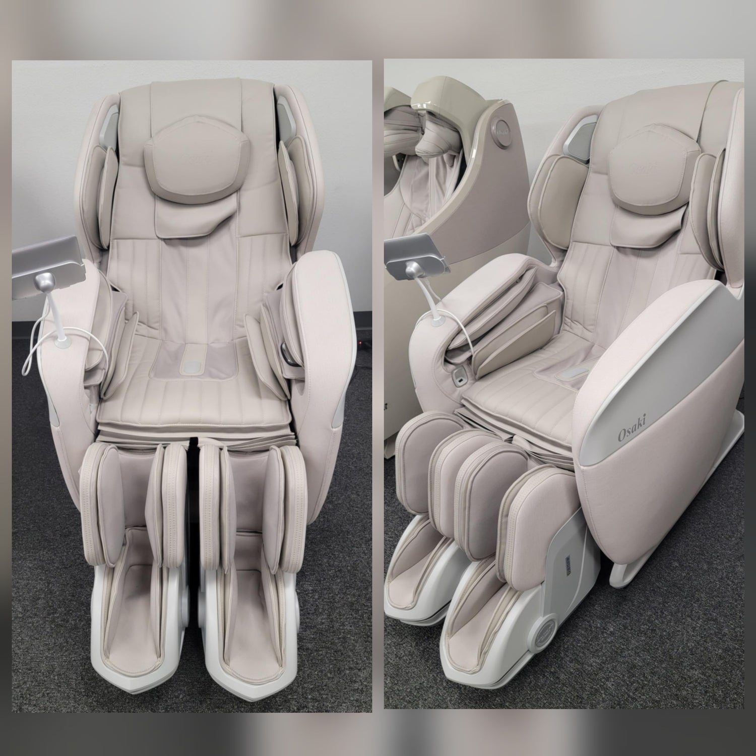 Osaki YogaFlex 4D massage chair in taupe featured in the Osaki clearance sale at The Modern Back.