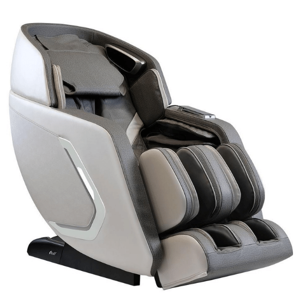 The Osaki Encore 4D massage chair in taupe, featuring a luxurious design with plush padding and advanced 4D massage technology. The chair includes zero gravity reclining, body scanning, and Bluetooth speakers for a personalized and immersive relaxation experience.