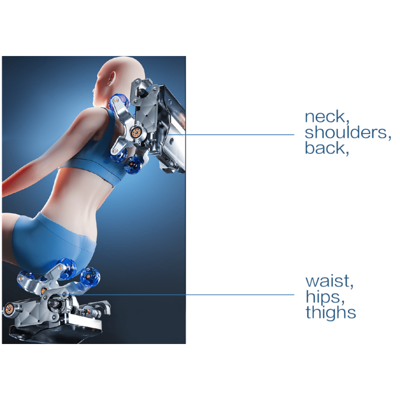Dual-core massage system delivering four-hand synchronized upper and lower body massage