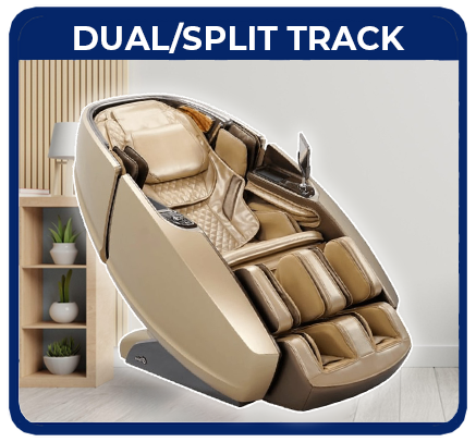 Split Massage Chairs have Dual track roller systems use two tracks that simultaneously work the rollers into the upper and lower regions of the body.