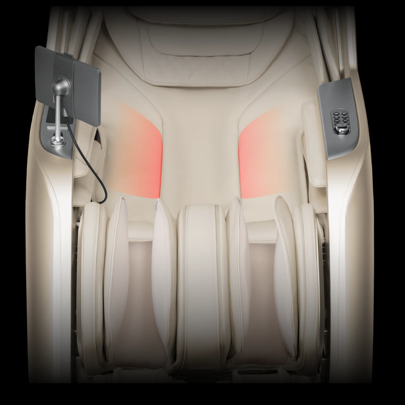 Osaki 4D Achilles massage chair with lumbar heating using advanced carbon fiber technology and three heat levels.