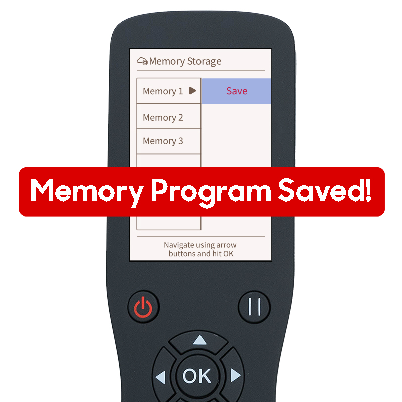 Kyota Yugana M780 4D Massage Chair remote showing MyMassage memory program save options.