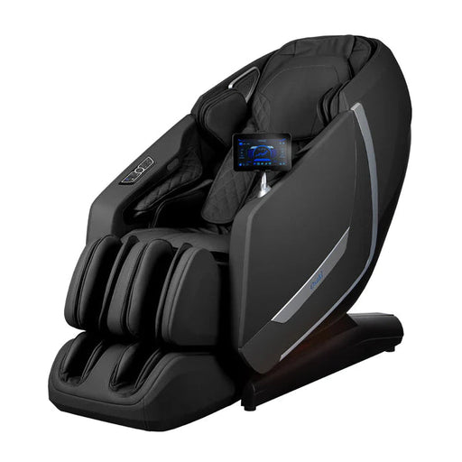 Front view of the Osaki Kairos Duo massage chair in black, showing sleek upholstery, headrest, and full front padding.