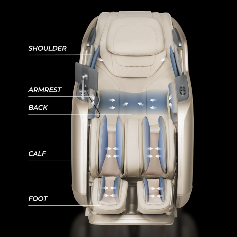 Osaki 4D Achilles massage chair with 40 air cells providing full-body compression therapy to relieve tension.