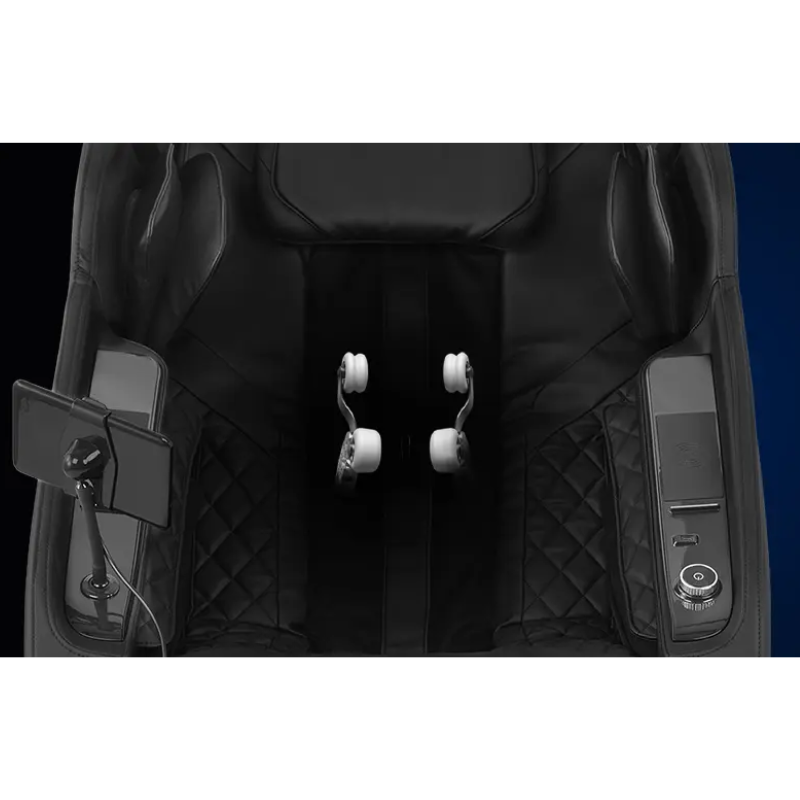 Close-up of the Infinity Solstice Deluxe Massage Chair's 4-Node Back Massage Mechanism, featuring four strategically positioned rollers that deliver a dynamic blend of shiatsu, kneading, tapping, and knocking techniques to effectively soothe tension and refresh tired muscles.