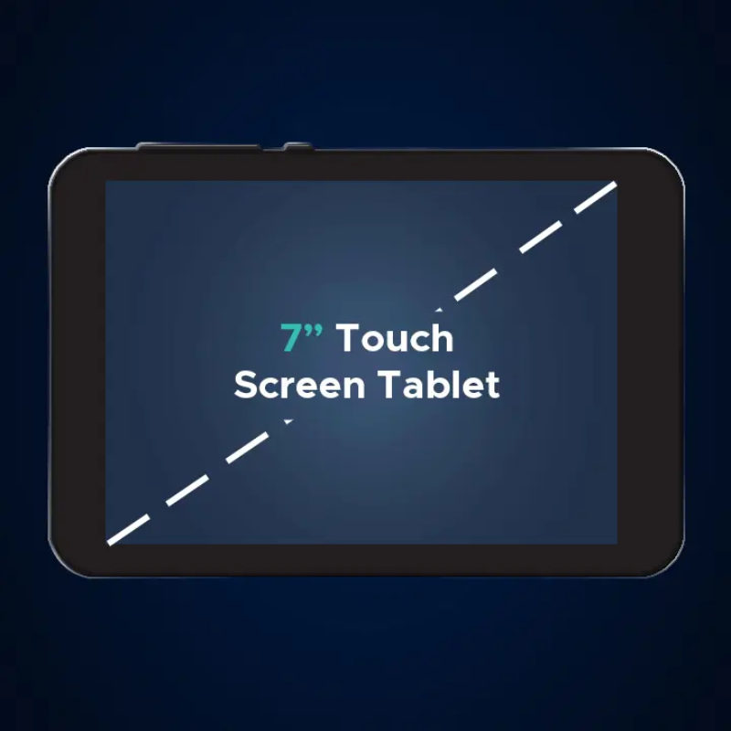 Close-up of the Infinity Solstice Deluxe Massage Chair's 7-inch touch screen tablet remote, featuring an intuitive interface for easy navigation and customization of massage settings.