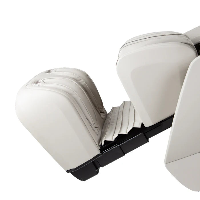 Close-up of the Osaki Kairos Duo’s extendable legrest pulled out, showing calf and foot support extension with plush cushioning.