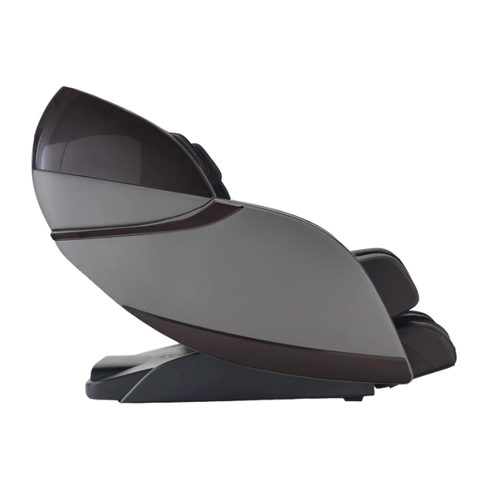 Side view of brown Infinity Evolution 3D/4D massage chair showing recline profile.