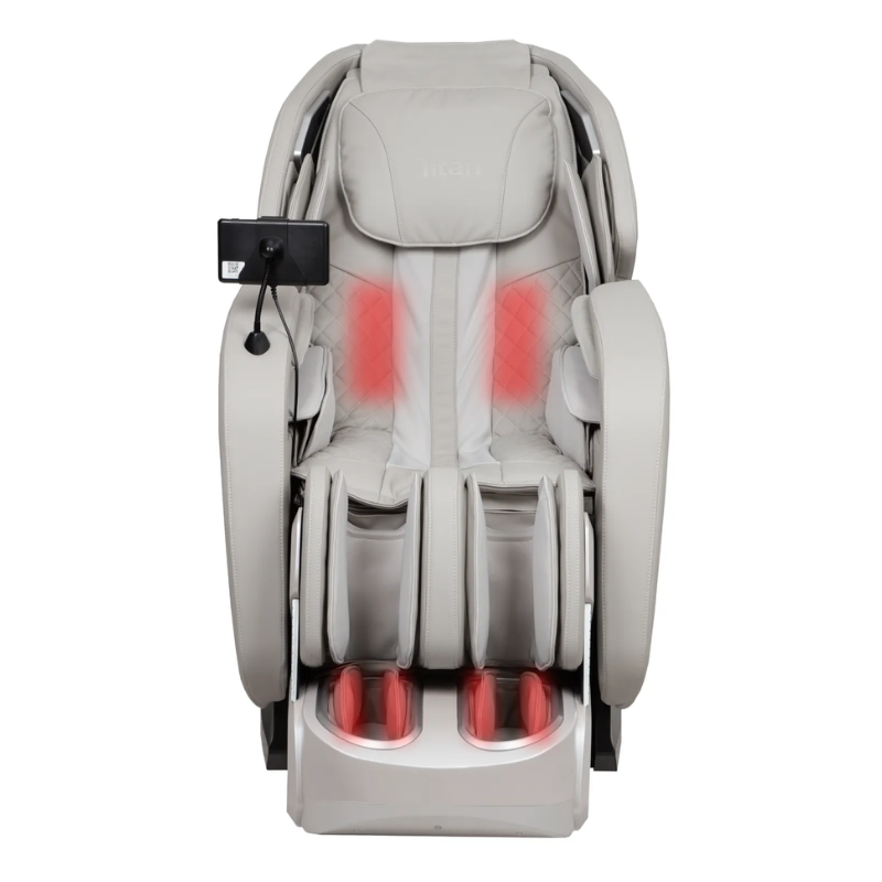 The Titan 4D Advent Massage Chair features carbon fiber heating elements in the lumbar and foot areas, providing soothing heat therapy to alleviate muscle tension.