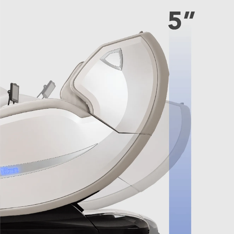 The Titan 4D Advent Massage Chair features space-saving technology that allows it to fully recline while requiring only 5 inches of clearance from the wall, making it ideal for smaller spaces.