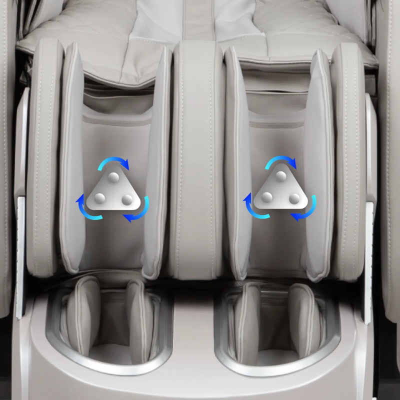 The Titan 4D Advent Massage Chair features innovative spinning calf rollers designed to target sore muscles and promote circulation, enhancing your massage experience with focused calf relief—an often-overlooked benefit in massage chairs. 