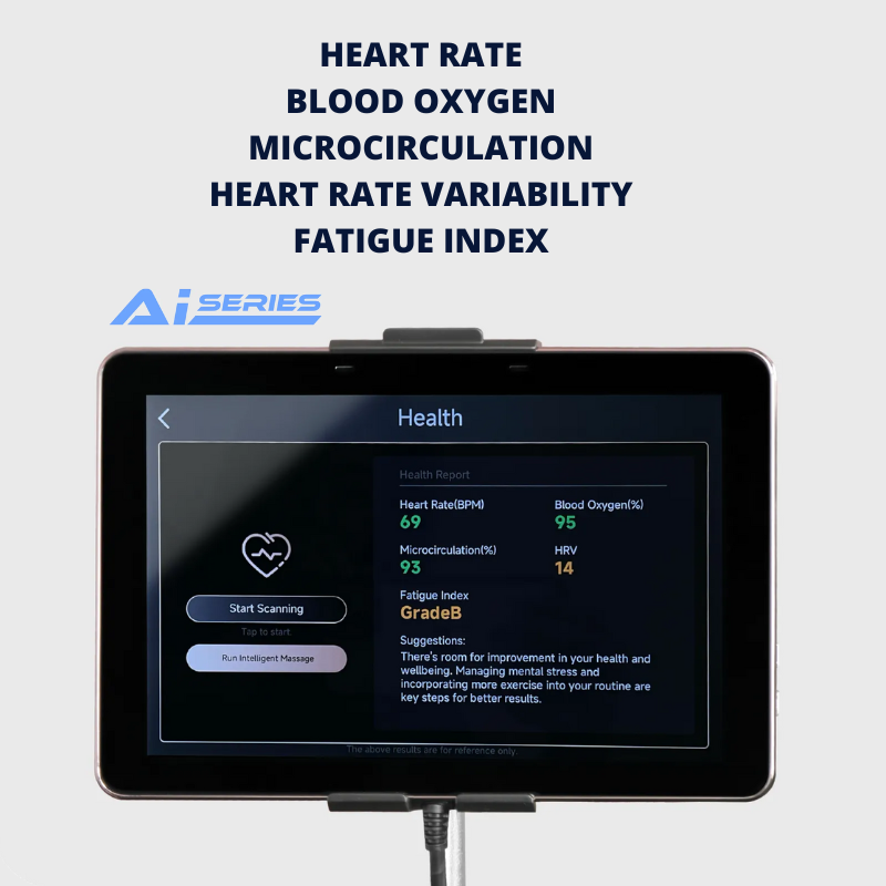 The Osaki Trion Flex Duo massage chair, with biometric sensors measuring heart rate and oxygen levels for intelligent health monitoring and personalized massage adjustment.