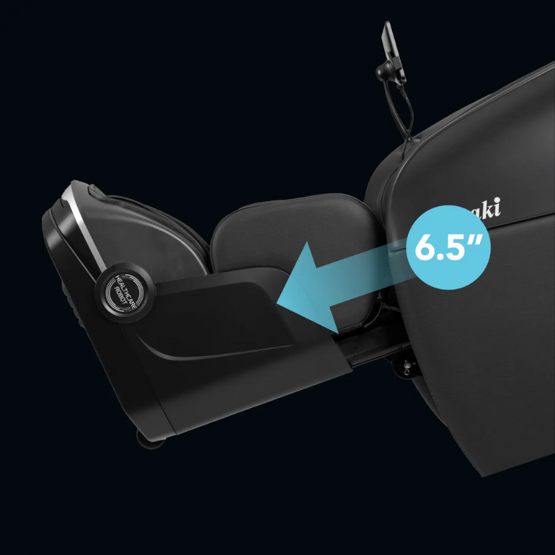 Massage chair with automatic footrest extension adjusting to user’s leg length for a personalized fit.