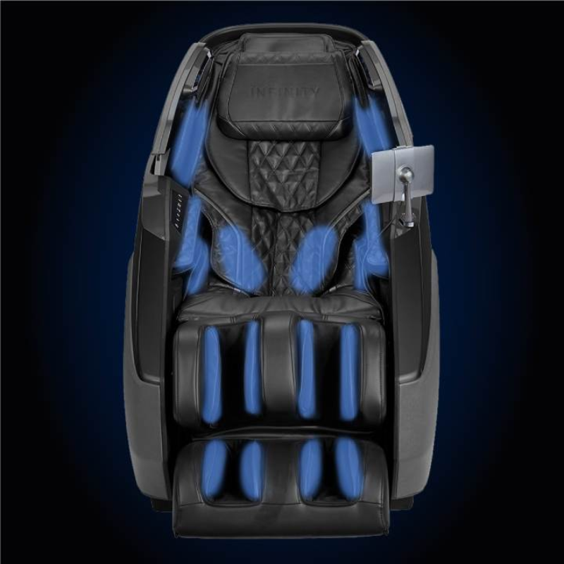 Close-up of airbag compression system inflating around arms and legs for circulation and tension relief.