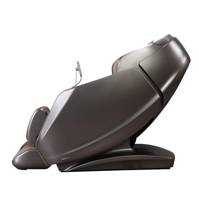 Side view of the AmaMedic AI Revive 4D Massage Chair in brown, showcasing its sleek profile and design.