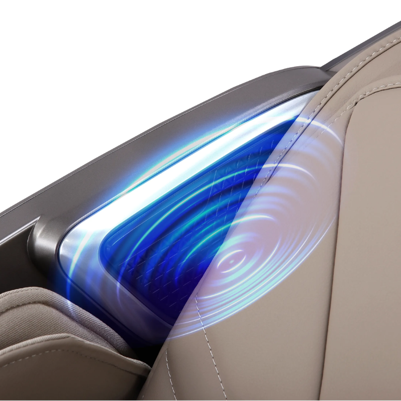 The AmaMedic AI Revive 4D Massage Chair's Bluetooth speakers, designed to stream high-quality sound for an enhanced and immersive massage experience.