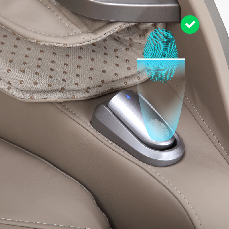 The AmaMedic AI Revive 4D Massage Chair's Health Fingerprint sensor, designed to accurately scan and monitor health metrics like heart rate for personalized massage adjustments.