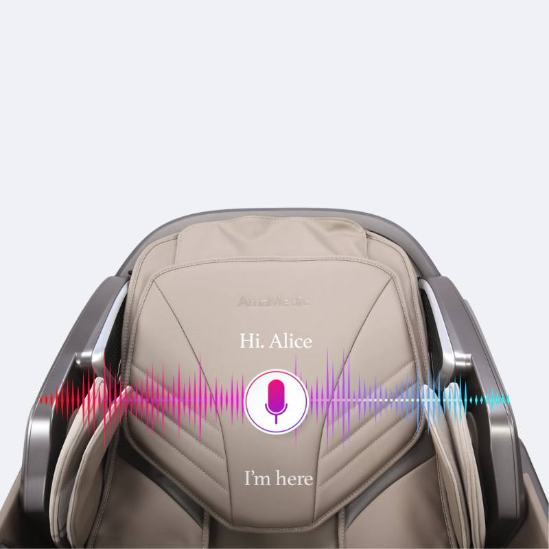 The AmaMedic AI Revive 4D Massage Chair's Intelligent Voice Control feature, enabling users to adjust settings and start massage programs with simple voice commands for a hands-free experience.