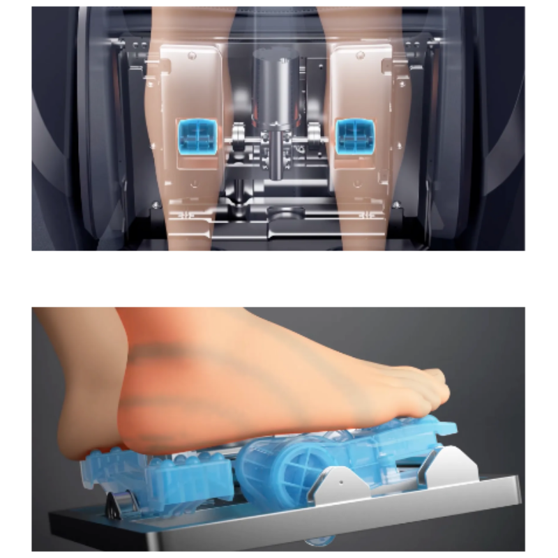 The AmaMedic AI Revive 4D Massage Chair's Specialized Foot Rollers, designed to provide targeted reflexology-like massage to the feet for enhanced relaxation and circulation.