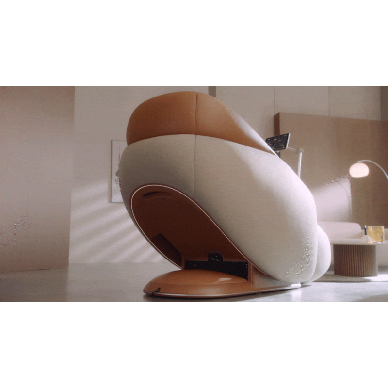 Ceragem Pause M10 ambient backlight illuminating behind the chair.