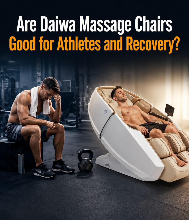 Daiwa massage chair for athletes providing deep tissue massage, faster muscle recovery, improved flexibility, reduced soreness, and enhanced performance through advanced full-body massage therapy.