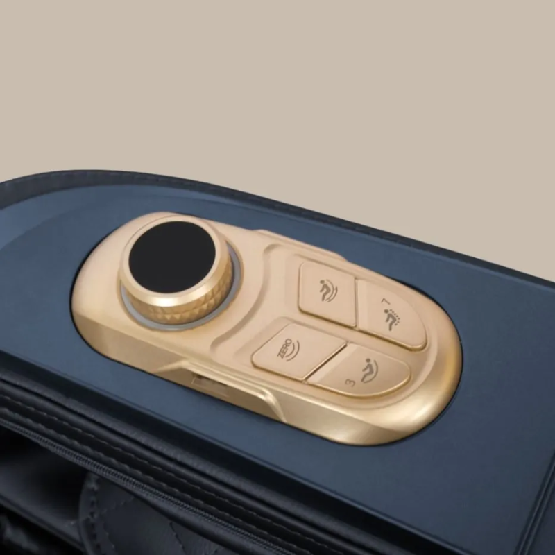 Close-up of Daiwa Rumba massage chair arm controller for easy access to massage and recline controls during use.
