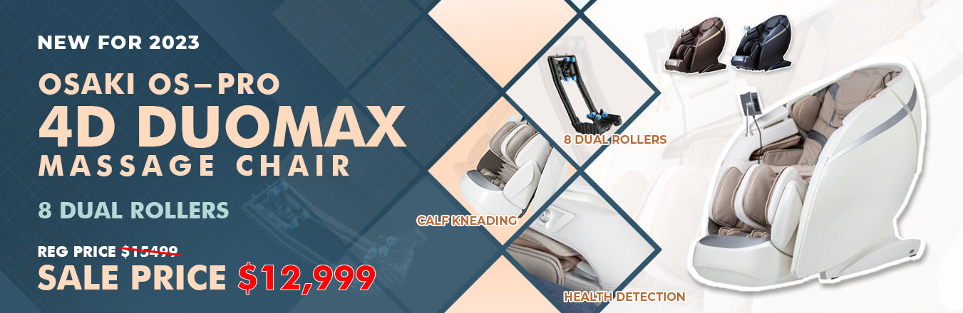 The Osaki DuoMax massage chair uses the latest dual track massage technology with eight therapeutic 4D rollers. 