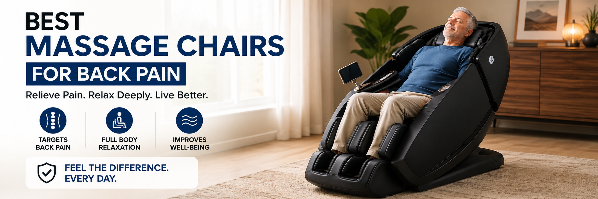 Best massage chairs for back pain featuring the Daiwa Supreme Hybrid X, Infinity Sovana 4D DualPro, and Luraco i9 Max SE.