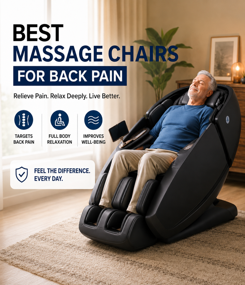 Best massage chairs for back pain featuring the Daiwa Supreme Hybrid X, Infinity Sovana 4D DualPro, and Luraco i9 Max SE.