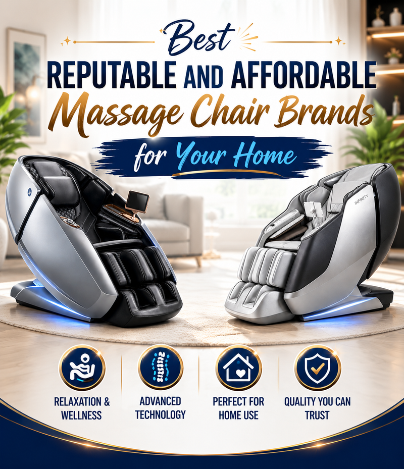 Best reputable and affordable massage chair brands for your home featuring premium Daiwa Supreme Hybrid and Infinity Sensation DualFlex massage chairs.