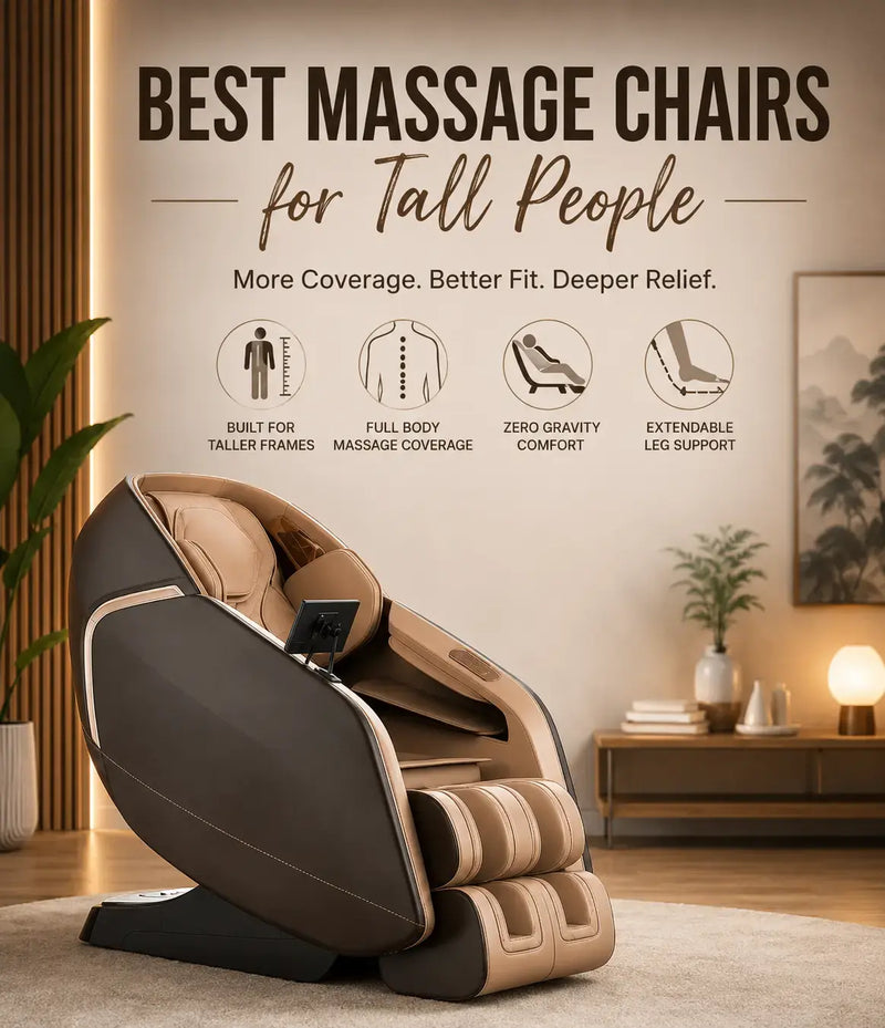 Shop the best massage chairs for tall people with extended leg support, full-body massage coverage, and zero gravity comfort.