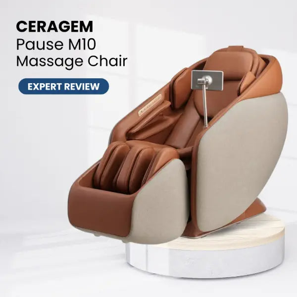Ceragem Pause M10 massage chair on a white background representing a product review.