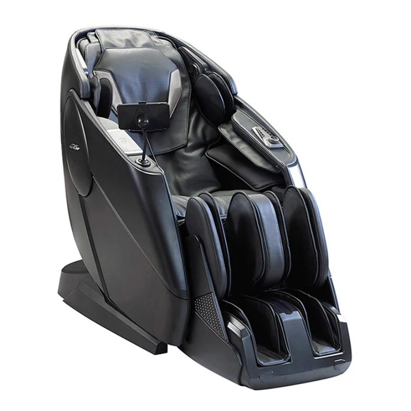 Black COREnine C600 full-feature massage chair front view for relaxation and comfort.