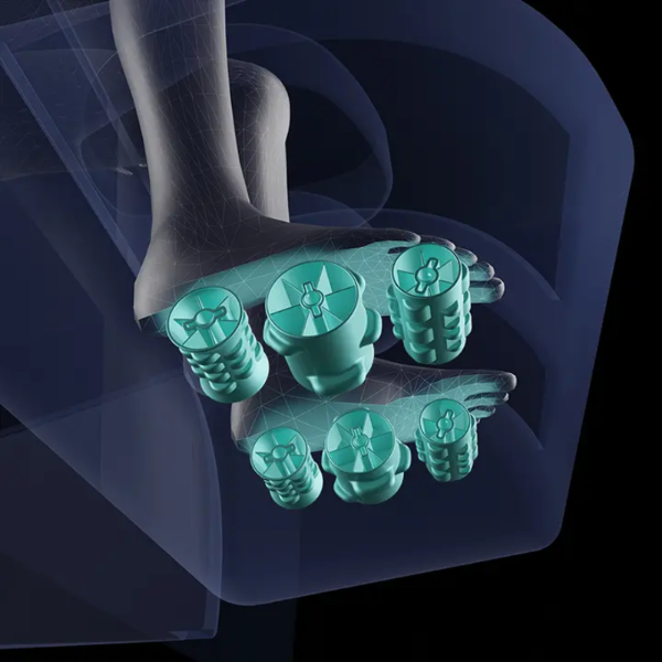 Illustration of Total Sole Reflexology Foot Rollers with three massage rollers targeting pressure points on the soles of the feet for deep foot relief.