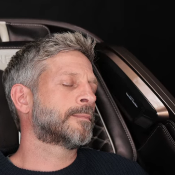 Illustration of Intelligent Voice Command + Control allowing users to operate massage programs and chair functions with simple hands-free voice commands.