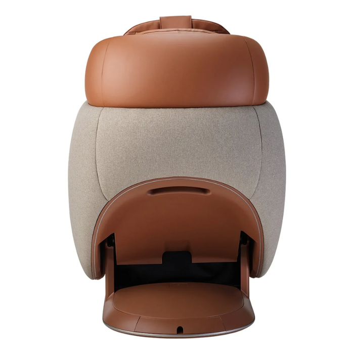 Ceragem Pause M10 massage chair back view illustrating sleek frame and high-end synthetic upholstery.