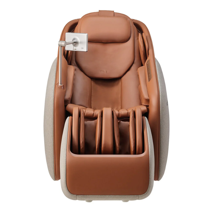 Ceragem Pause M10 massage chair — front view showing cushioned headrest, padded armrests, and full-body upholstery.