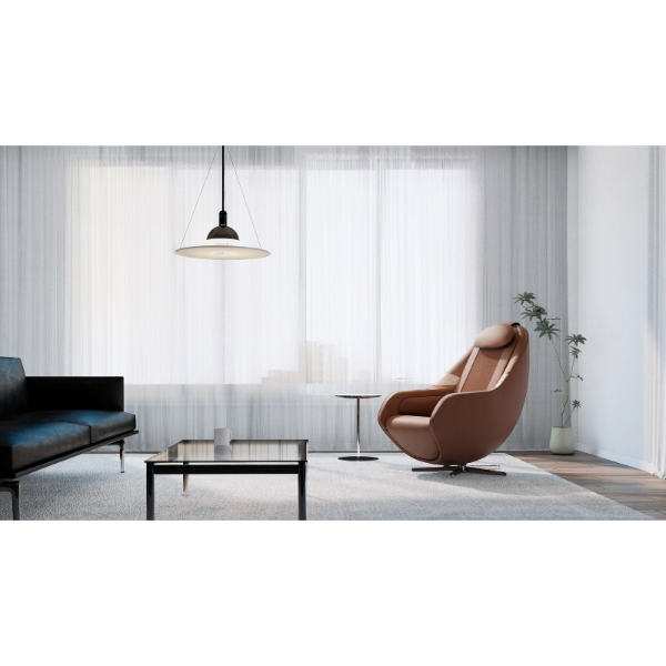 Ceragem Pause M6s Massage Chair in brown in a modern living room.