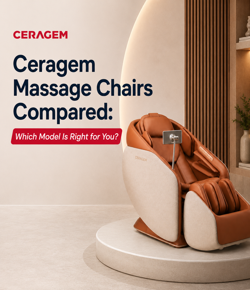 Ceragem Pause M10, Ceragem Pause M6, and Ceragem Pause M4 massage chairs compared to help shoppers choose the right model.