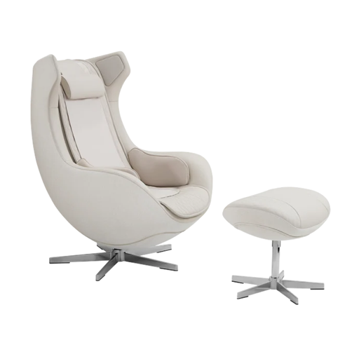 Ceragem PAUSE M4 massage chair in Oatmeal Beige featuring a modern lounge-chair design, ergonomic reclining comfort, and integrated wellness technology.