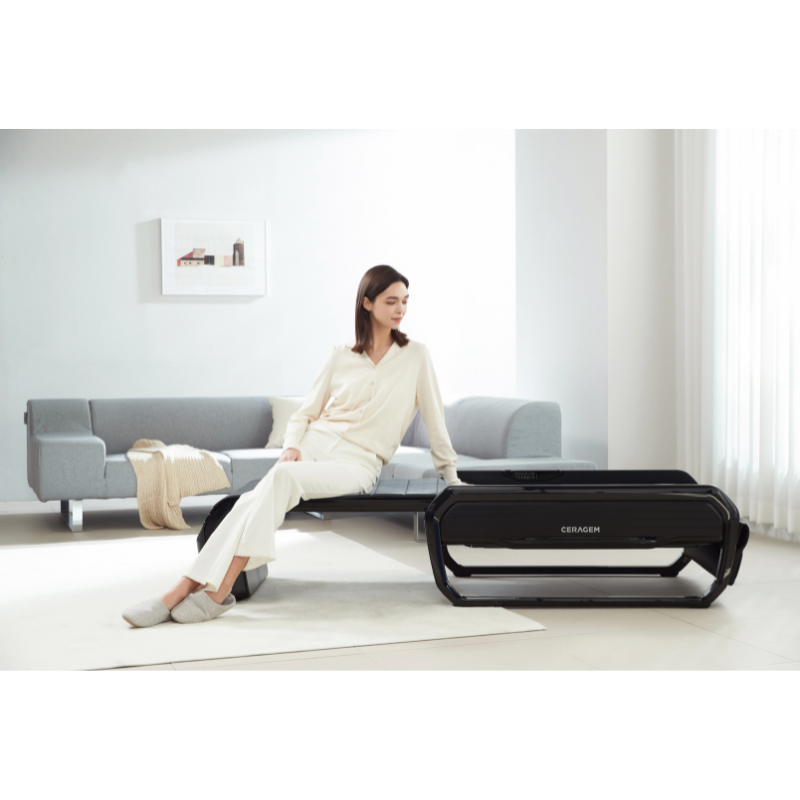 The Ceragem V6 massage bed enhances daily physical and mental well-being by providing muscle relief, energy restoration, and thermal therapy, which helps relax and revitalize the body, reduce stress, and improve overall health.