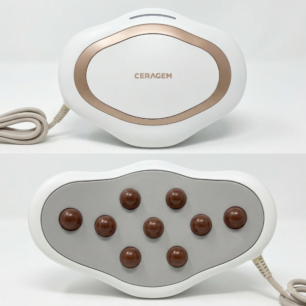 Ceragem V9 Sonic Vibration Abdominal Projector front and back view.